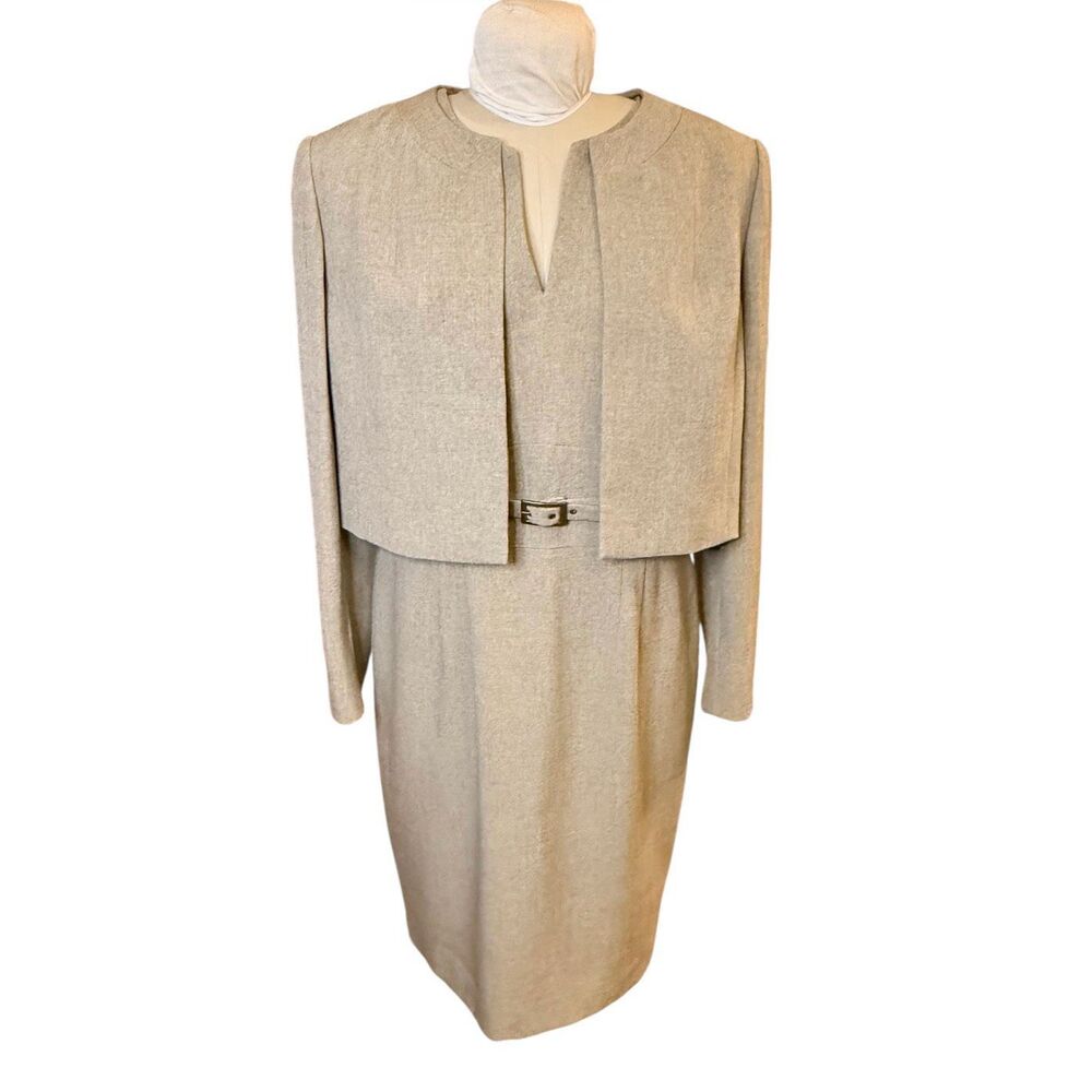 Kasper Dress Suit Sheath & Open Blazer Sz. 14 Tan Career Office Event Old Money